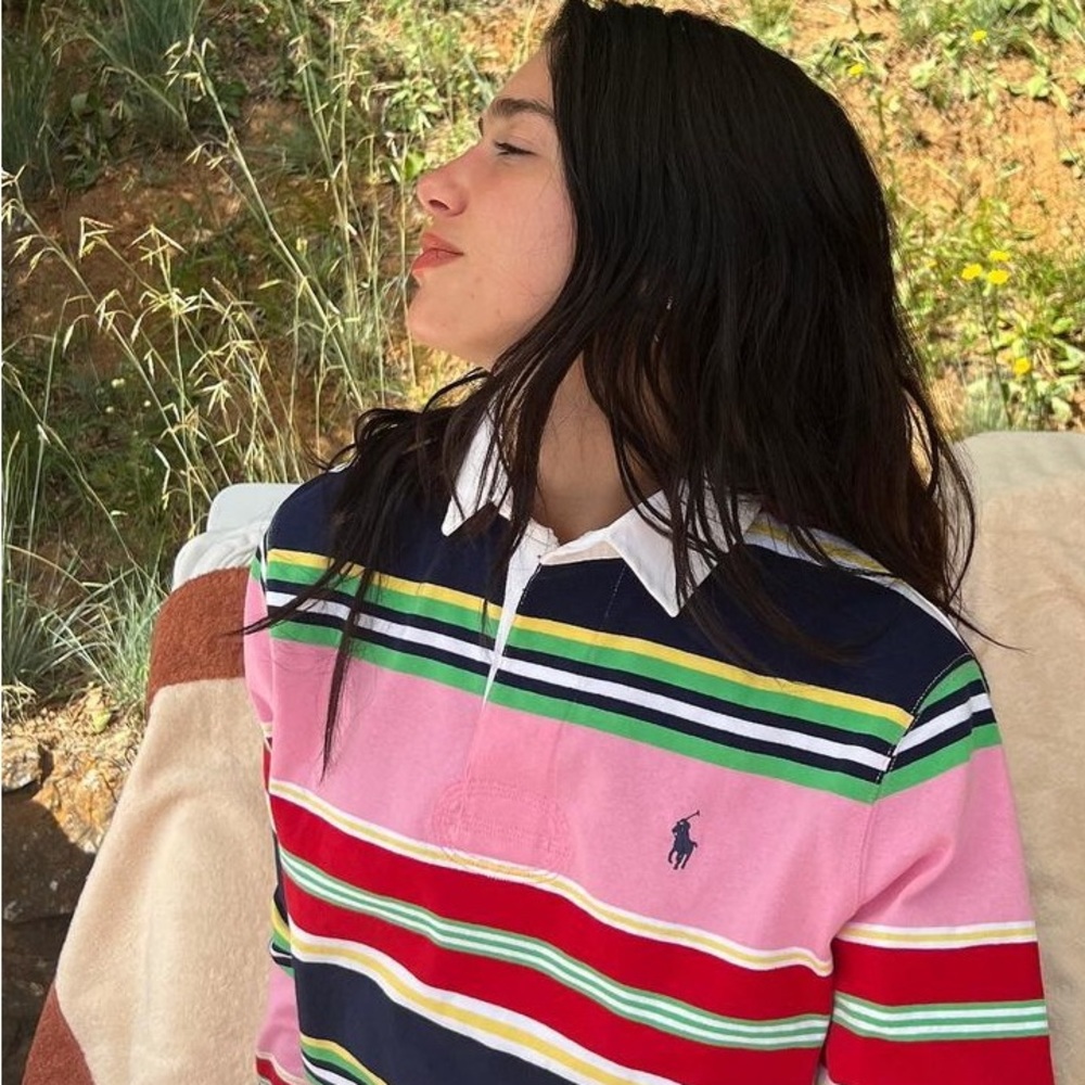 Polo Ralph Lauren Men's Classic-Fit Striped Jersey Rugby Shirt seen on Dua Lipa